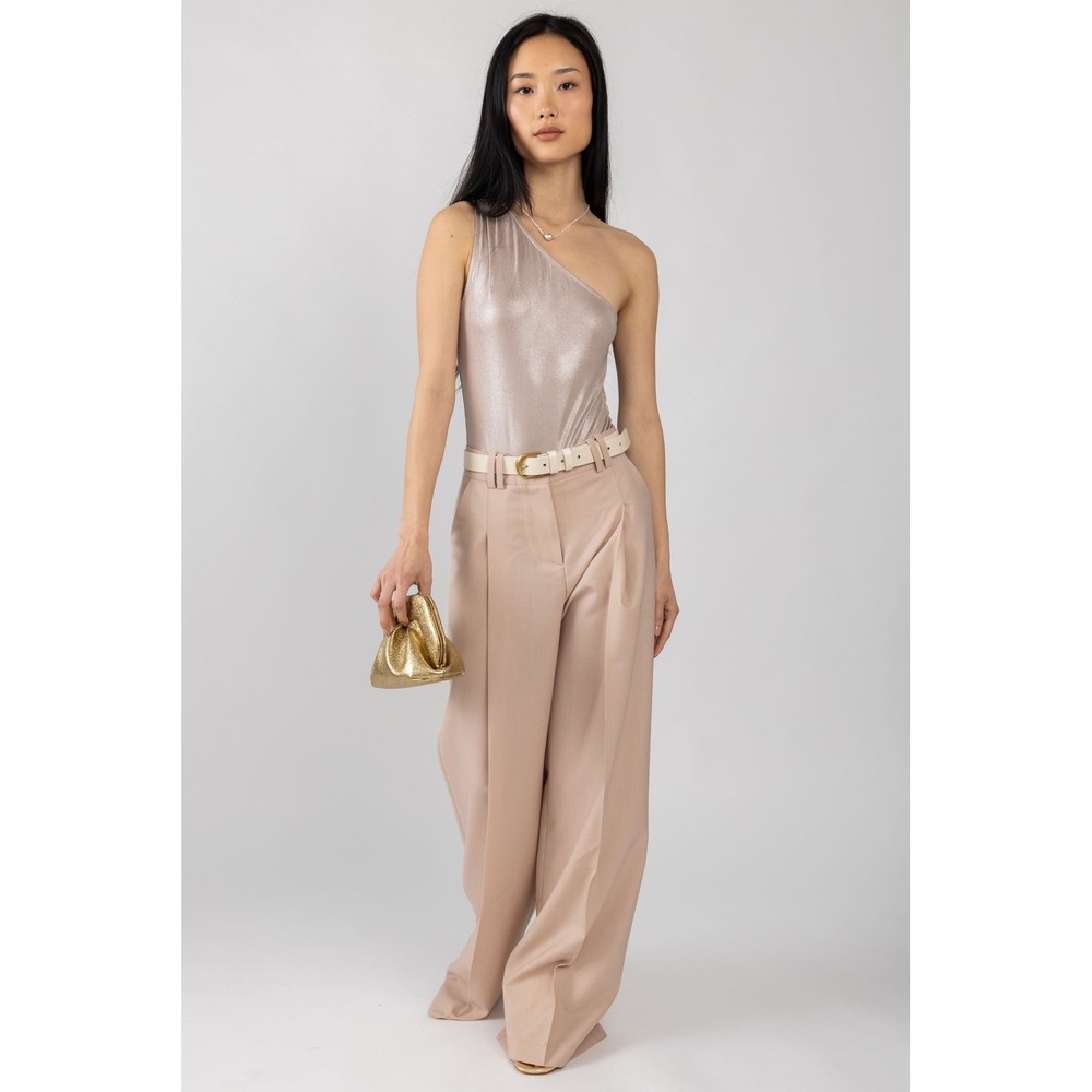 L'Agence Sheridan One Shoulder Bodysuit Macchiato Metallic Bronze Pink Large